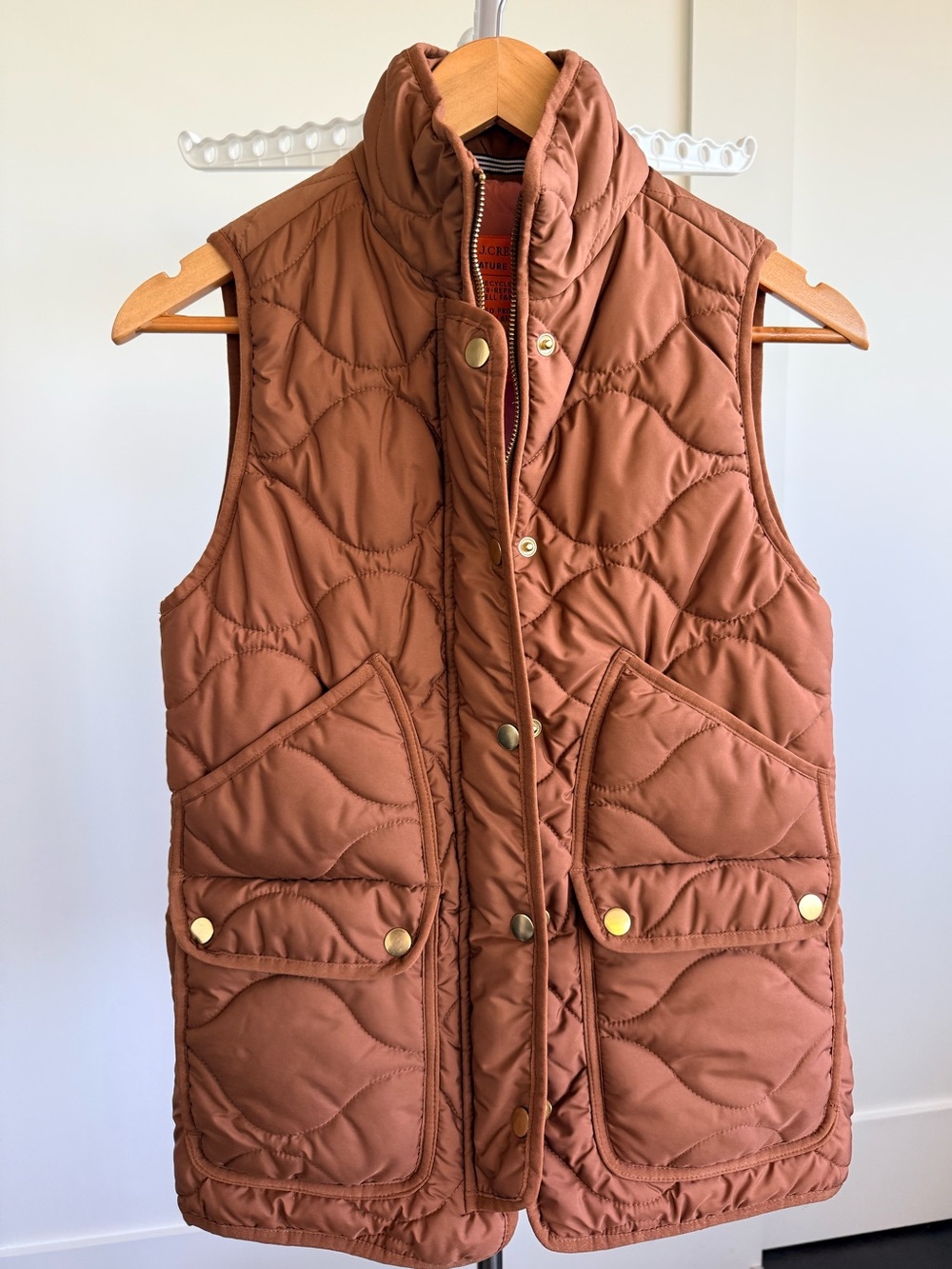 J. Crew Quilted Sleeveless Puffer Vest in Rust Brown